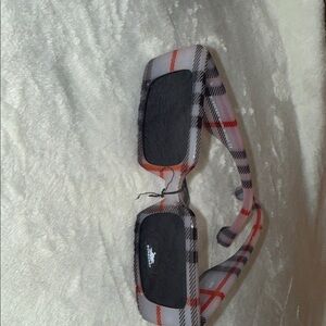 Plaid Rectangular Sunglasses with Black Lenses